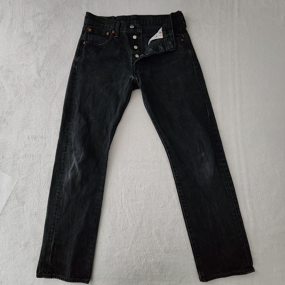 Levi 501 Original Fit Jeans Mens W30 L28 Black Button Fly Straight Leg Denim